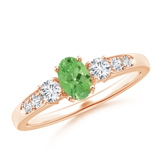 6x4mm A Three Stone Tsavorite and Diamond Ring with Accents in Rose Gold