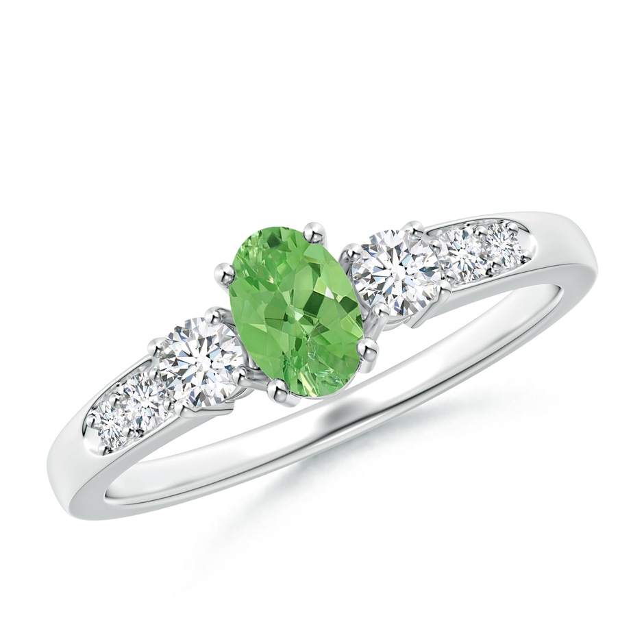 6x4mm A Three Stone Tsavorite and Diamond Ring with Accents in S999 Silver 