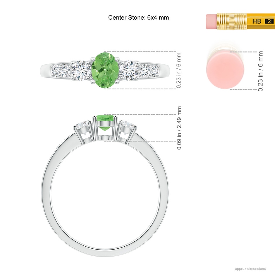 6x4mm A Three Stone Tsavorite and Diamond Ring with Accents in S999 Silver ruler