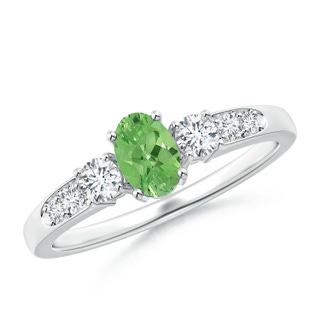 6x4mm A Three Stone Tsavorite and Diamond Ring with Accents in White Gold