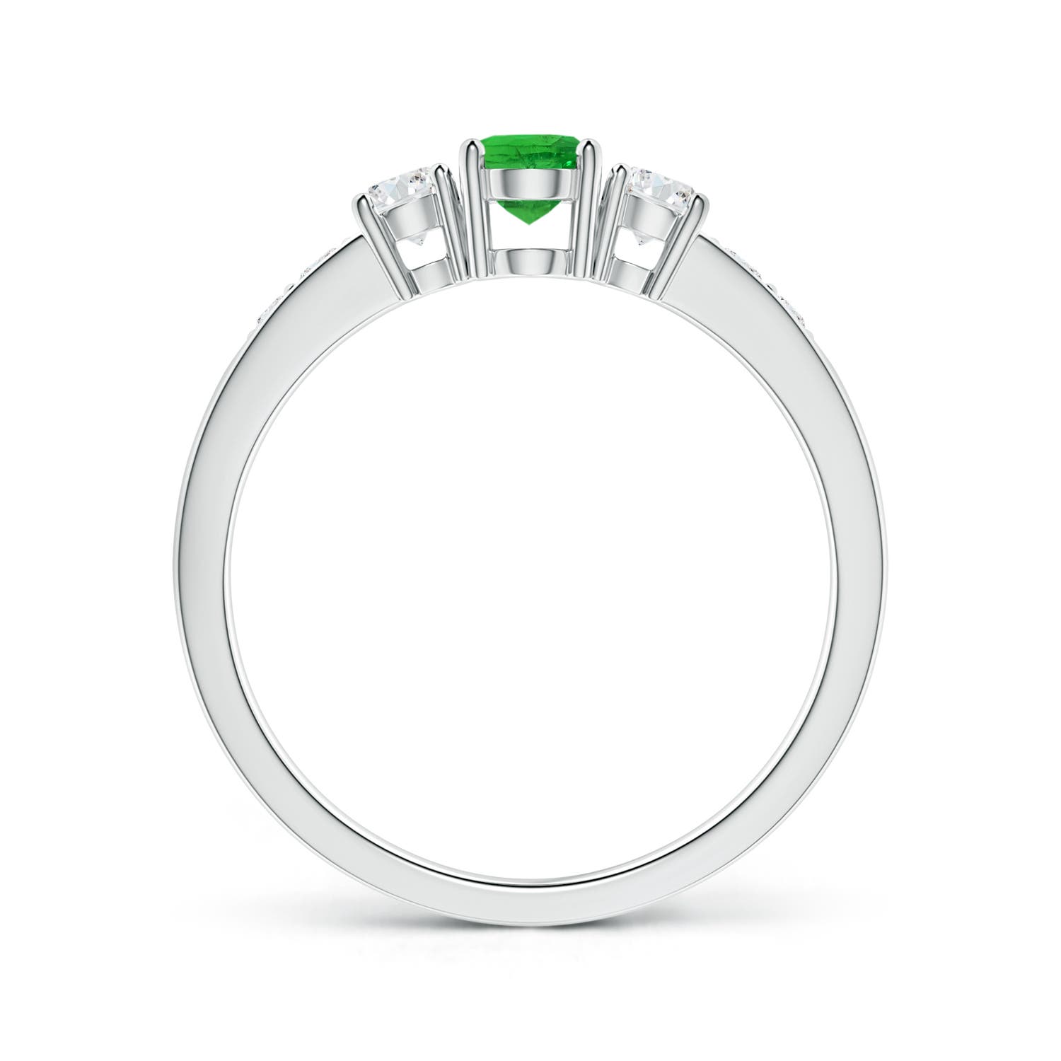 6x4mm AAA Three Stone Tsavorite and Diamond Ring with Accents in 18CT White Gold - side 2