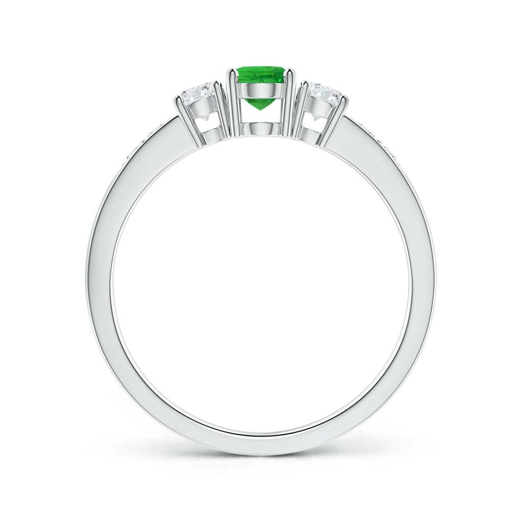 6x4mm AAA Three Stone Tsavorite and Diamond Ring with Accents in 18K White Gold - side 199