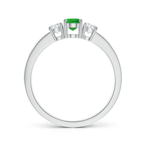 6x4mm AAA Three Stone Tsavorite and Diamond Ring with Accents in 18K White Gold - side 3