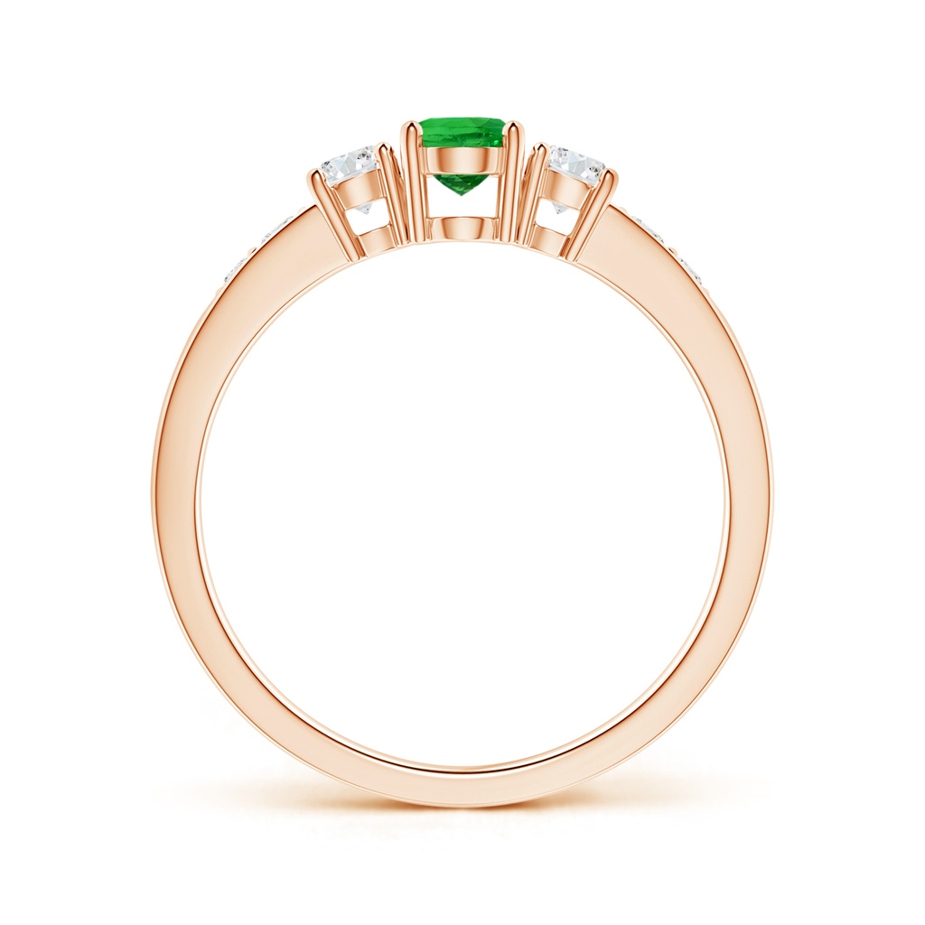6x4mm AAAA Three Stone Tsavorite and Diamond Ring with Accents in Rose Gold - side 199