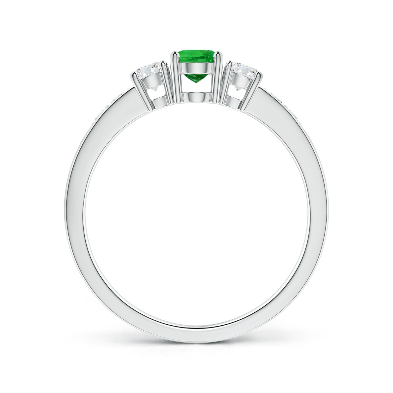 6x4mm AAAA Three Stone Tsavorite and Diamond Ring with Accents in S999 Silver