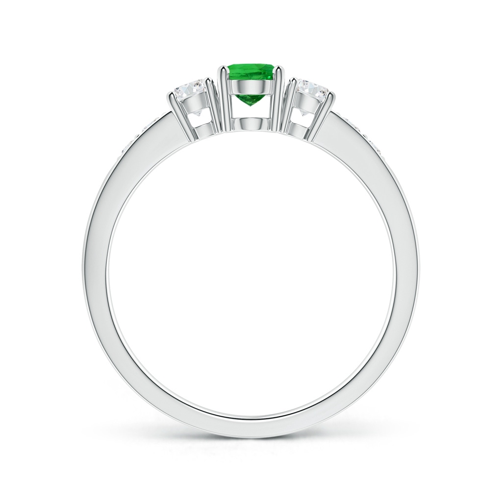 6x4mm AAAA Three Stone Tsavorite and Diamond Ring with Accents in White Gold Side-1