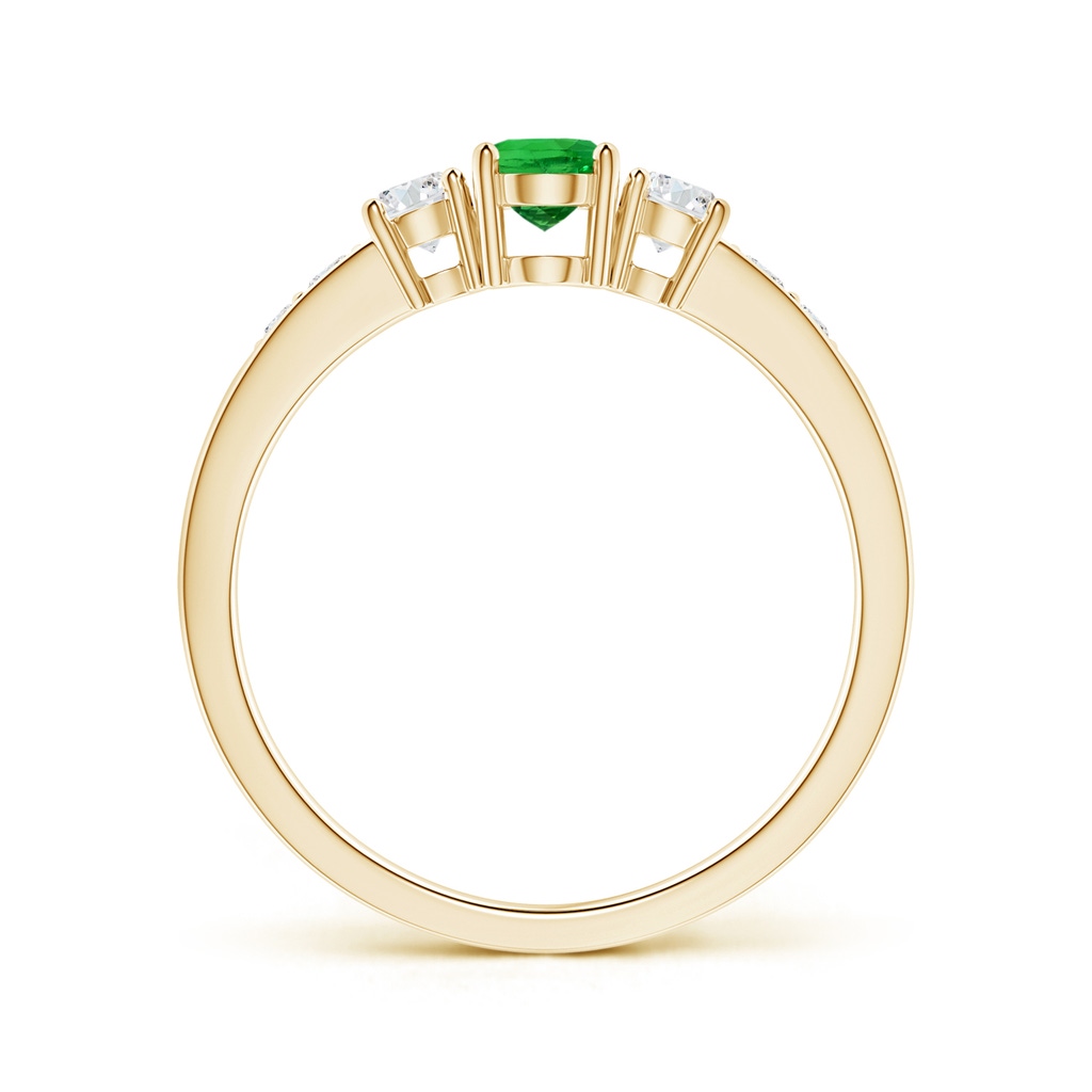 6x4mm AAAA Three Stone Tsavorite and Diamond Ring with Accents in Yellow Gold - side 199