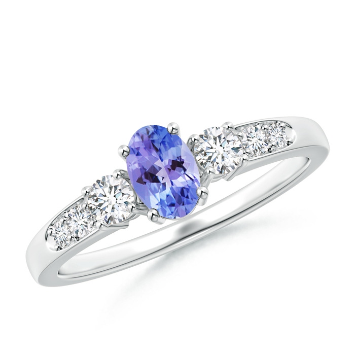 6x4mm AAA Three Stone Tanzanite and Diamond Ring with Accents in White Gold