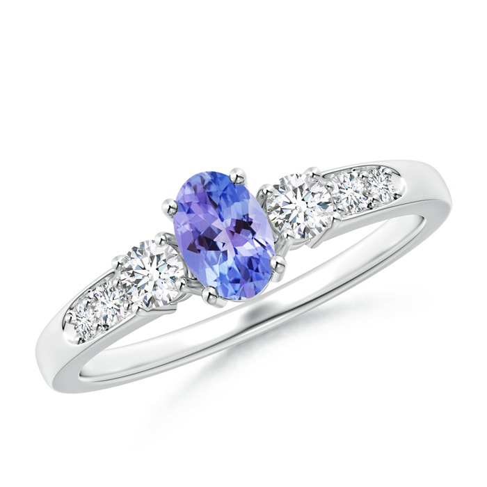 6x4mm AAA Three Stone Tanzanite and Diamond Ring with Accents in White Gold 