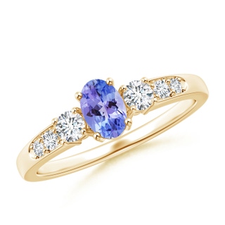 6x4mm AAA Three Stone Tanzanite and Diamond Ring with Accents in Yellow Gold