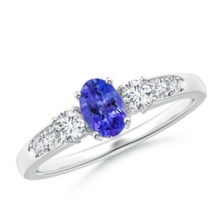 6x4mm AAAA Three Stone Tanzanite and Diamond Ring with Accents in White Gold