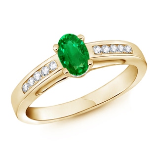 6x4mm AAAA Oval Solitaire Emerald Ring with Diamonds in Yellow Gold