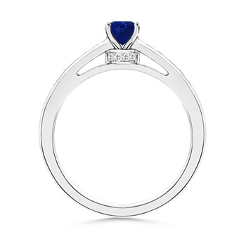 6x4mm AAA Oval Solitaire Sapphire Ring with Channel Set Diamond in White Gold product image