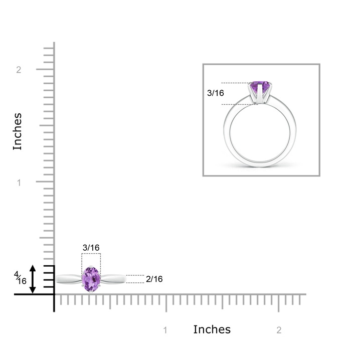 6x4mm A Tapered Shank Oval Solitaire Amethyst Ring in White Gold product image