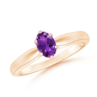 6x4mm AAAA Tapered Shank Oval Solitaire Amethyst Ring in Rose Gold