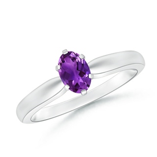 6x4mm AAAA Tapered Shank Oval Solitaire Amethyst Ring in White Gold