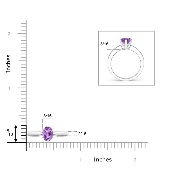 7x5mm A Tapered Shank Oval Solitaire Amethyst Ring in White Gold product image