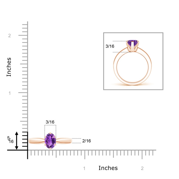 7x5mm AAA Tapered Shank Oval Solitaire Amethyst Ring in Rose Gold product image
