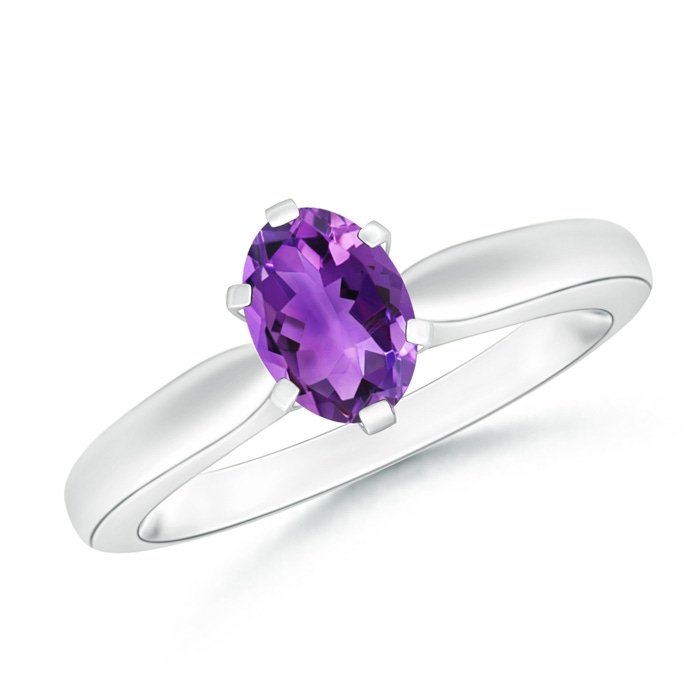 7x5mm AAA Tapered Shank Oval Solitaire Amethyst Ring in White Gold 