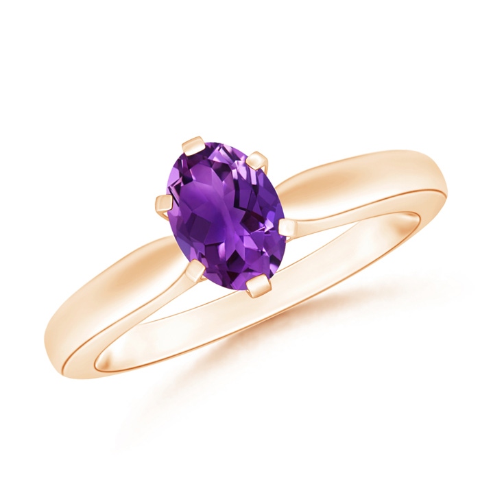 7x5mm AAAA Tapered Shank Oval Solitaire Amethyst Ring in Rose Gold 