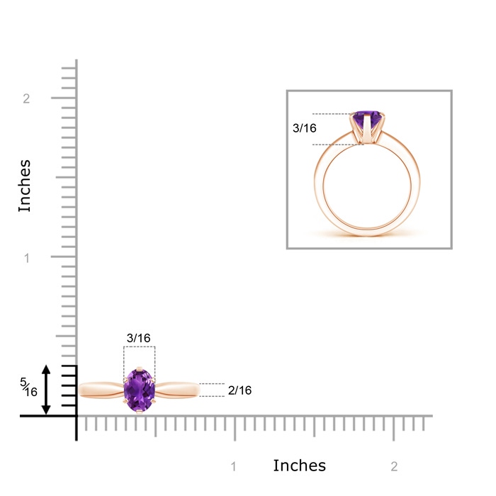 7x5mm AAAA Tapered Shank Oval Solitaire Amethyst Ring in Rose Gold product image