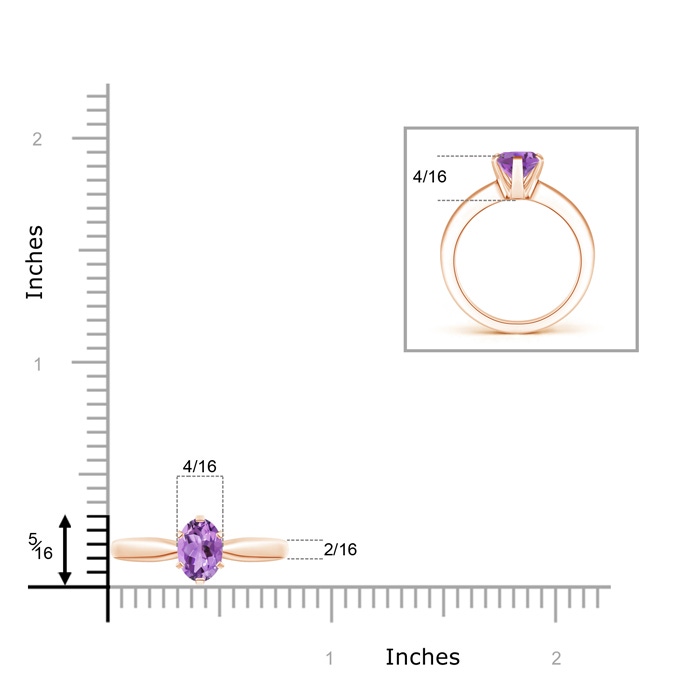 8x6mm A Tapered Shank Oval Solitaire Amethyst Ring in Rose Gold product image