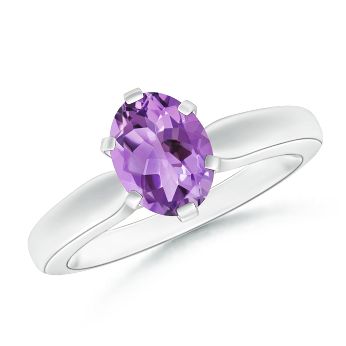 8x6mm A Tapered Shank Oval Solitaire Amethyst Ring in White Gold 