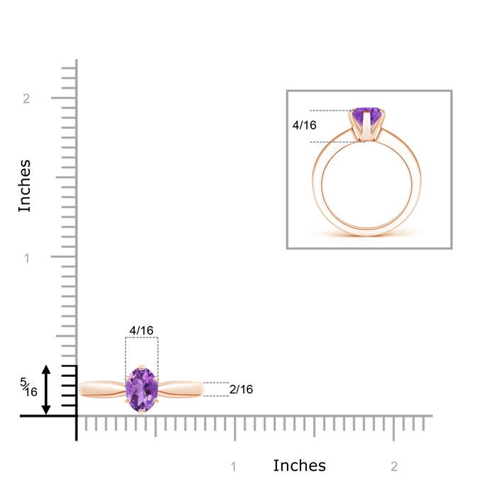 8x6mm AA Tapered Shank Oval Solitaire Amethyst Ring in Rose Gold product image
