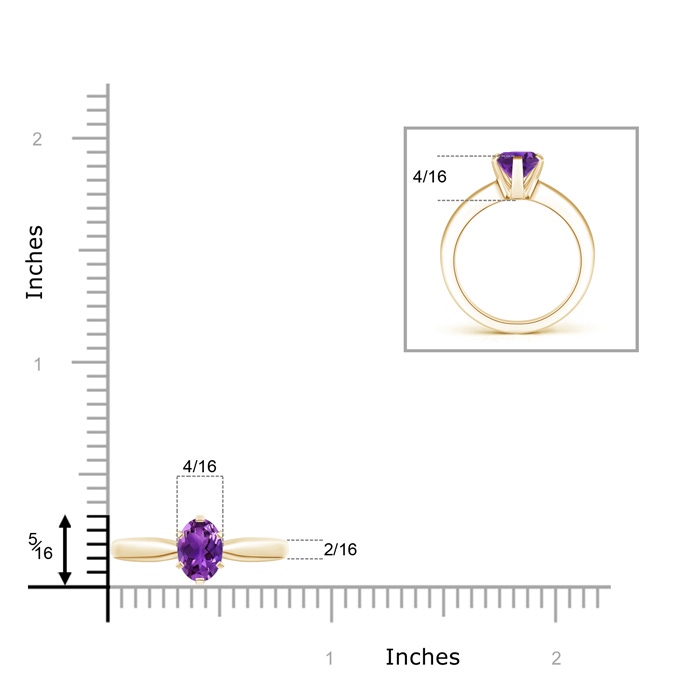 8x6mm AAAA Tapered Shank Oval Solitaire Amethyst Ring in Yellow Gold product image