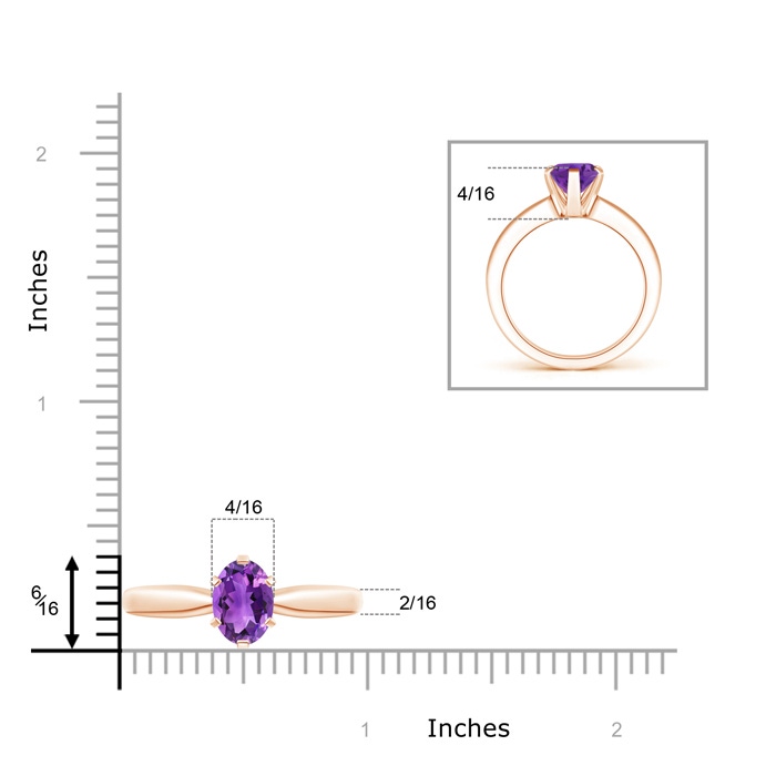 9x7mm AAA Tapered Shank Oval Solitaire Amethyst Ring in Rose Gold product image