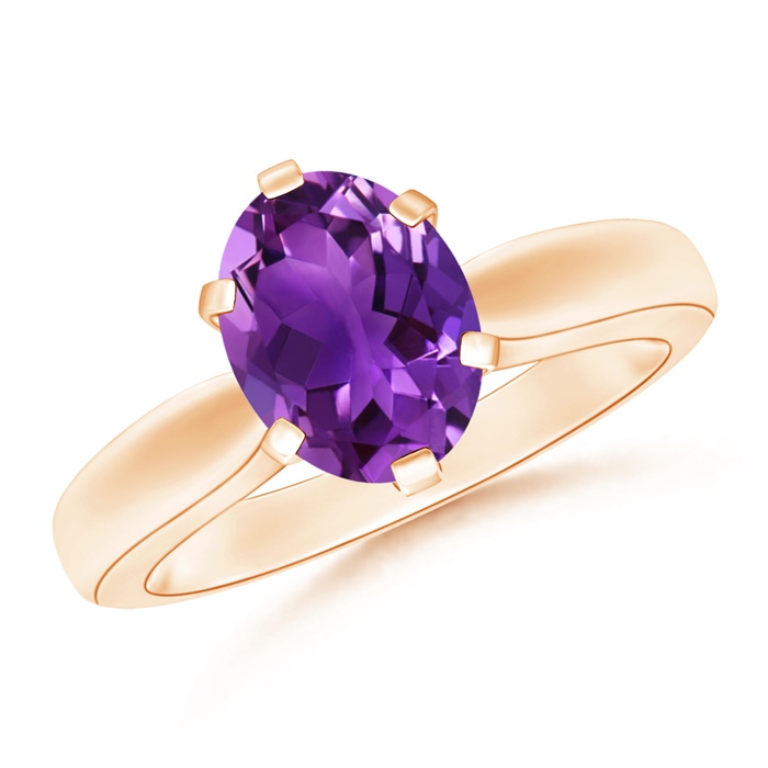 9x7mm AAAA Tapered Shank Oval Solitaire Amethyst Ring in Rose Gold 