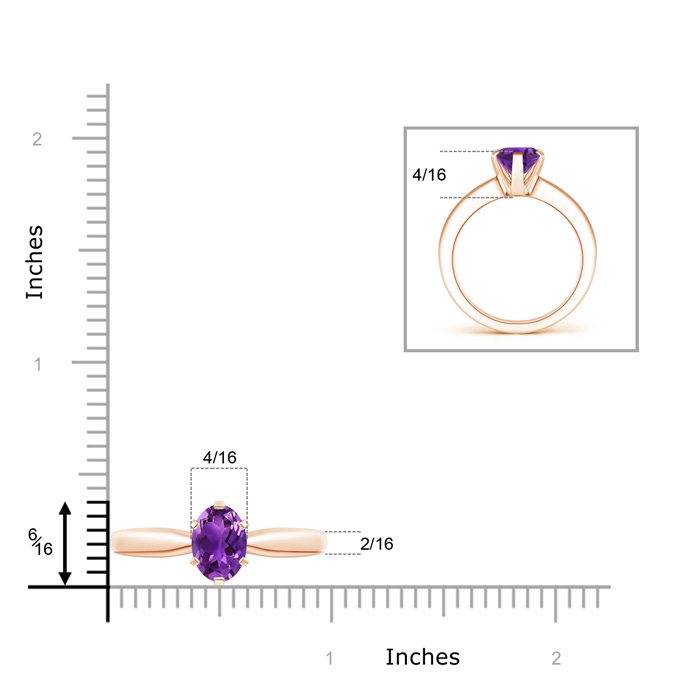 9x7mm AAAA Tapered Shank Oval Solitaire Amethyst Ring in Rose Gold product image