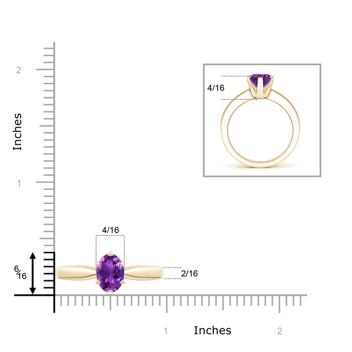 9x7mm AAAA Tapered Shank Oval Solitaire Amethyst Ring in Yellow Gold product image