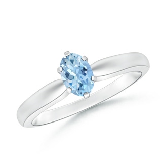 6x4mm AAA Tapered Shank Oval Solitaire Aquamarine Ring in 9K White Gold