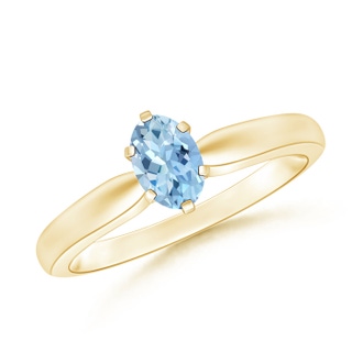 6x4mm AAA Tapered Shank Oval Solitaire Aquamarine Ring in Yellow Gold