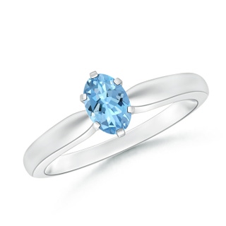 6x4mm AAAA Tapered Shank Oval Solitaire Aquamarine Ring in White Gold