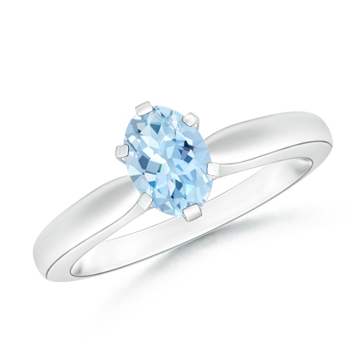 7x5mm AAA Tapered Shank Oval Solitaire Aquamarine Ring in White Gold