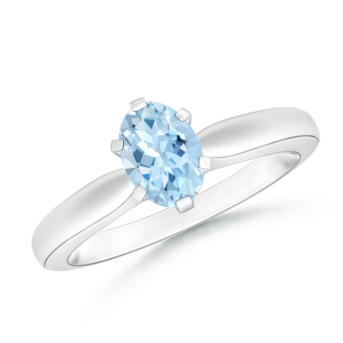 7x5mm AAA Tapered Shank Oval Solitaire Aquamarine Ring in White Gold 