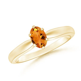 6x4mm AAA Tapered Shank Oval Solitaire Citrine Ring in Yellow Gold