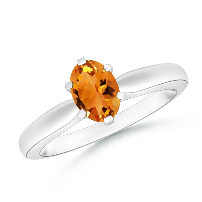 7x5mm AAA Tapered Shank Oval Solitaire Citrine Ring in White Gold 