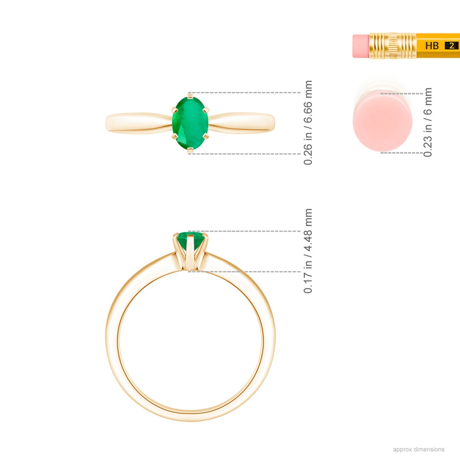 6x4mm A Tapered Shank Oval Solitaire Emerald Ring in Yellow Gold ruler