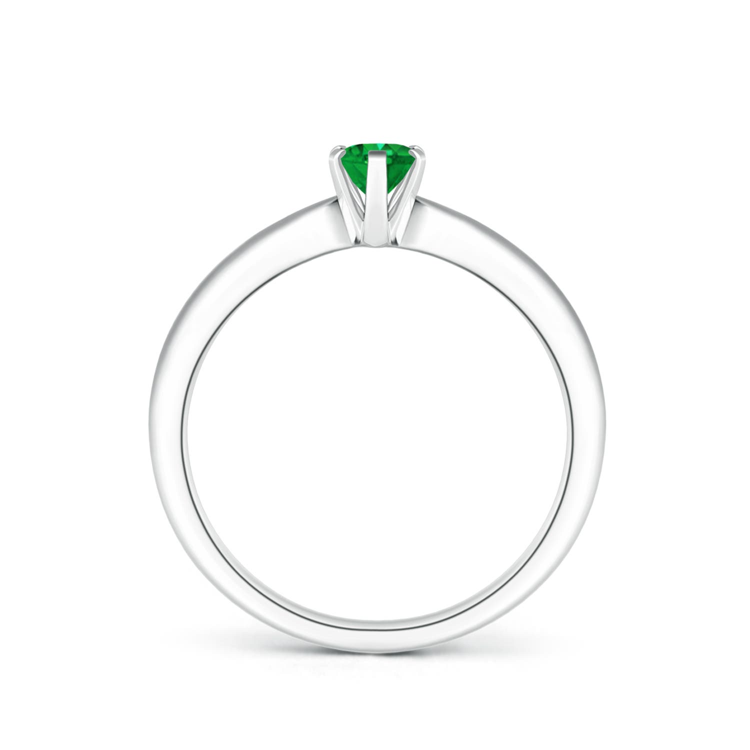 6x4mm AAA Tapered Shank Oval Solitaire Emerald Ring in 18K White Gold
