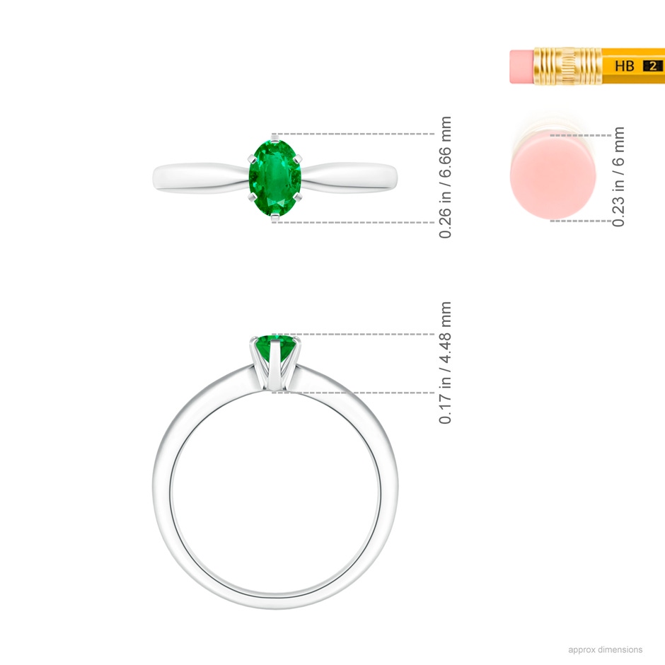 6x4mm AAA Tapered Shank Oval Solitaire Emerald Ring in P950 Platinum ruler