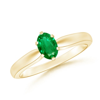 6x4mm AAA Tapered Shank Oval Solitaire Emerald Ring in Yellow Gold