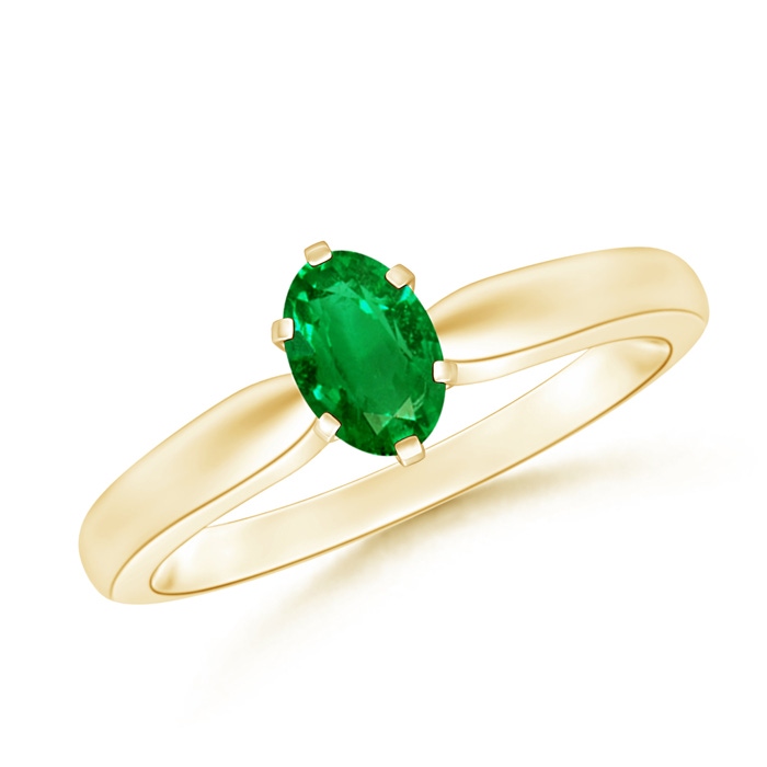 6x4mm AAAA Tapered Shank Oval Solitaire Emerald Ring in Yellow Gold