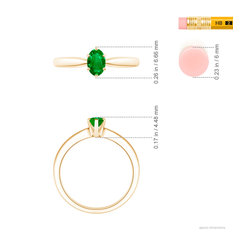 6x4mm AAAA Tapered Shank Oval Solitaire Emerald Ring in Yellow Gold ruler