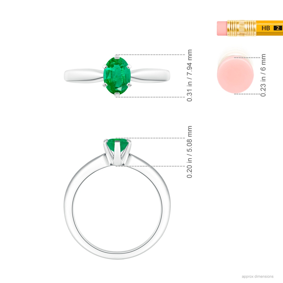 7x5mm AA Tapered Shank Oval Solitaire Emerald Ring in P950 Platinum ruler