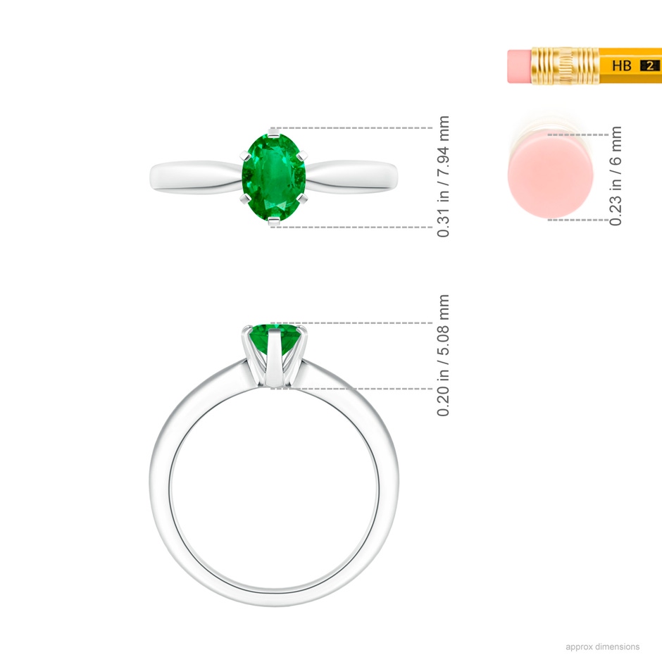 7x5mm AAA Tapered Shank Oval Solitaire Emerald Ring in P950 Platinum ruler