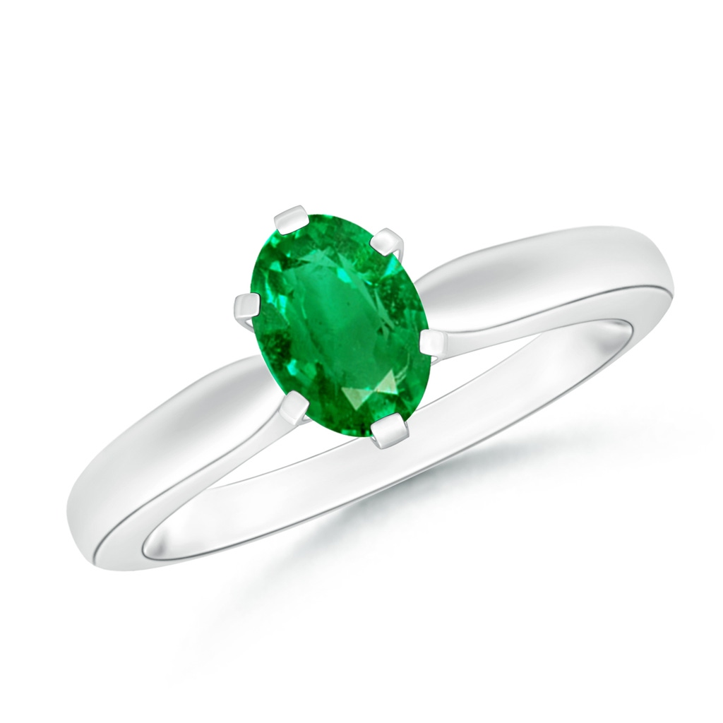 7x5mm AAA Tapered Shank Oval Solitaire Emerald Ring in White Gold