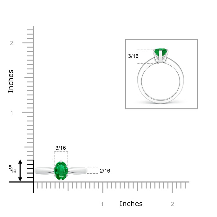 7x5mm AAA Tapered Shank Oval Solitaire Emerald Ring in White Gold ruler